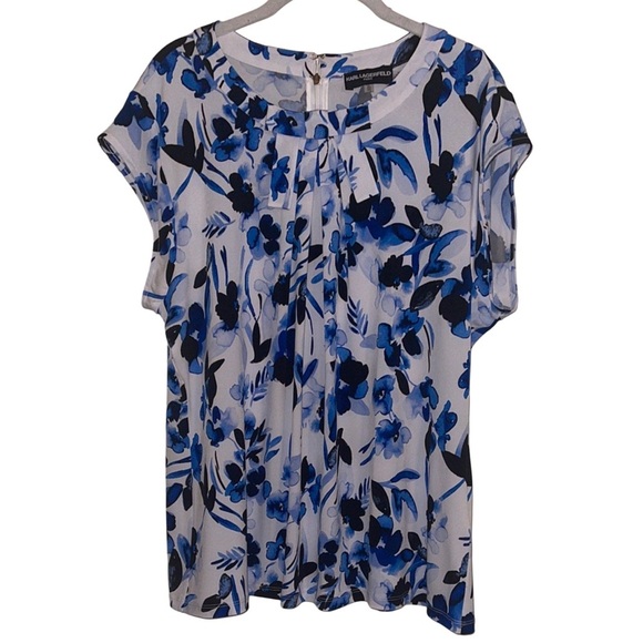 🌹NWOT:Karl Lagerfeld Blue Floral Blouse - Picture 1 of 8